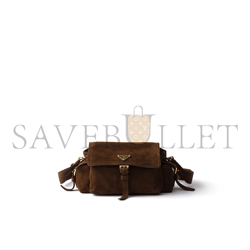 PRADA EXPLORE MEDIUM SUEDE SHOULDER BAG WITH FLAP 1BD394 (30*14*10cm)